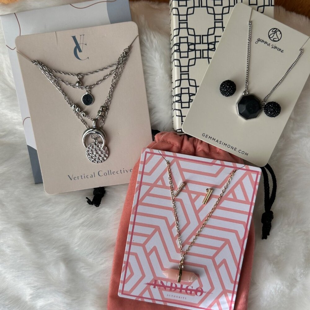3 Costume Jewelry Sets Layered Necklaces Gemstones Moon Gifts